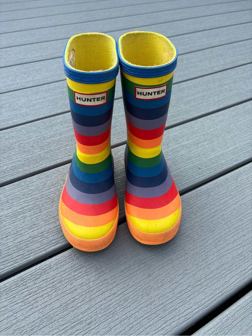Hunter Kids Rainbow Stripe Rain Boots - Yellow Interior